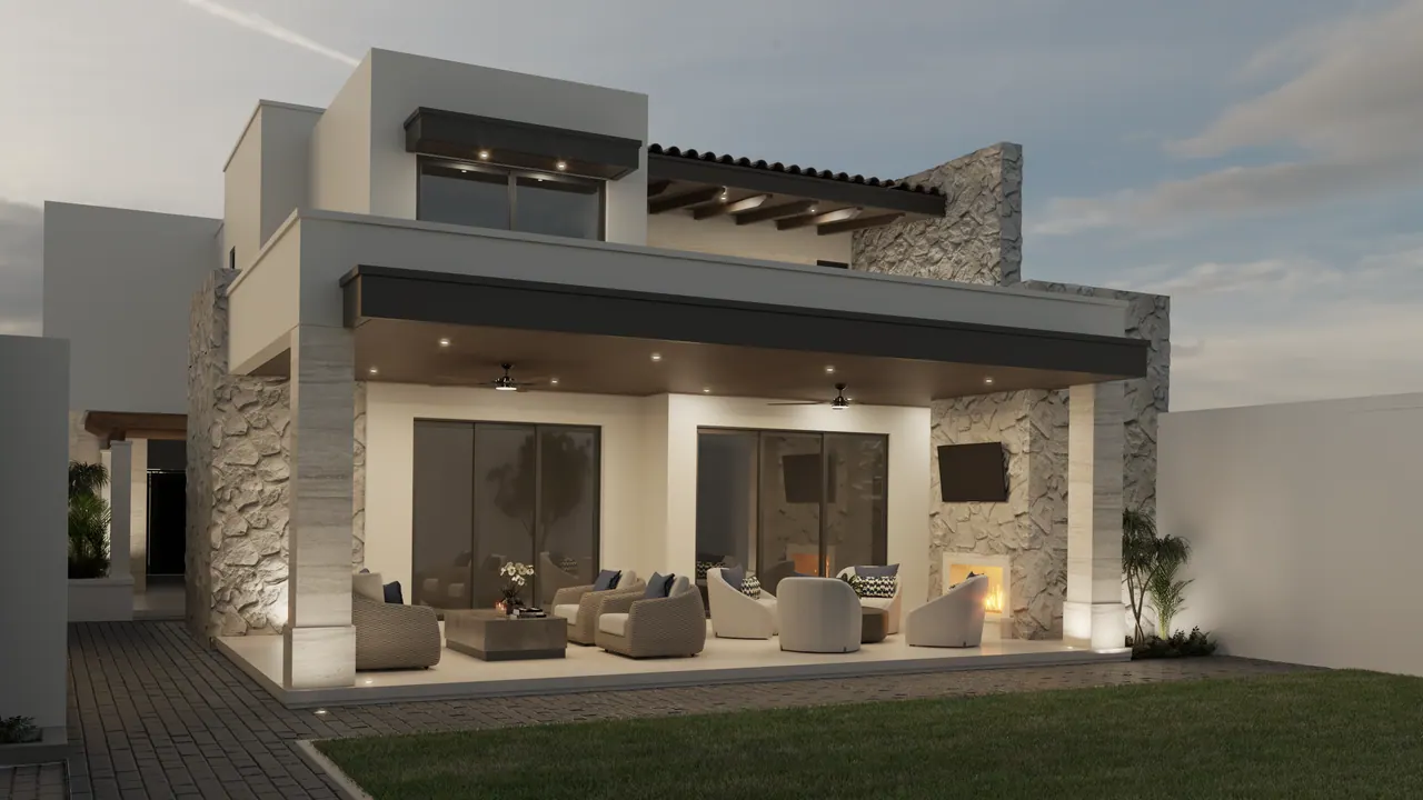 Casa JN-01, exteriores · vista posterior. Proyecto residencial de Félix Fragoso Arquitectos