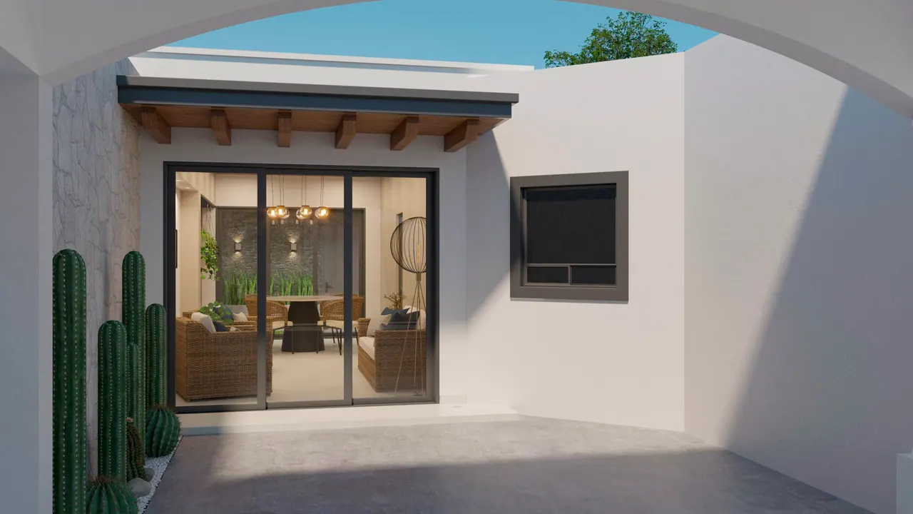 Casa MF-01, acceso. Proyecto residencial de Félix Fragoso Arquitectos